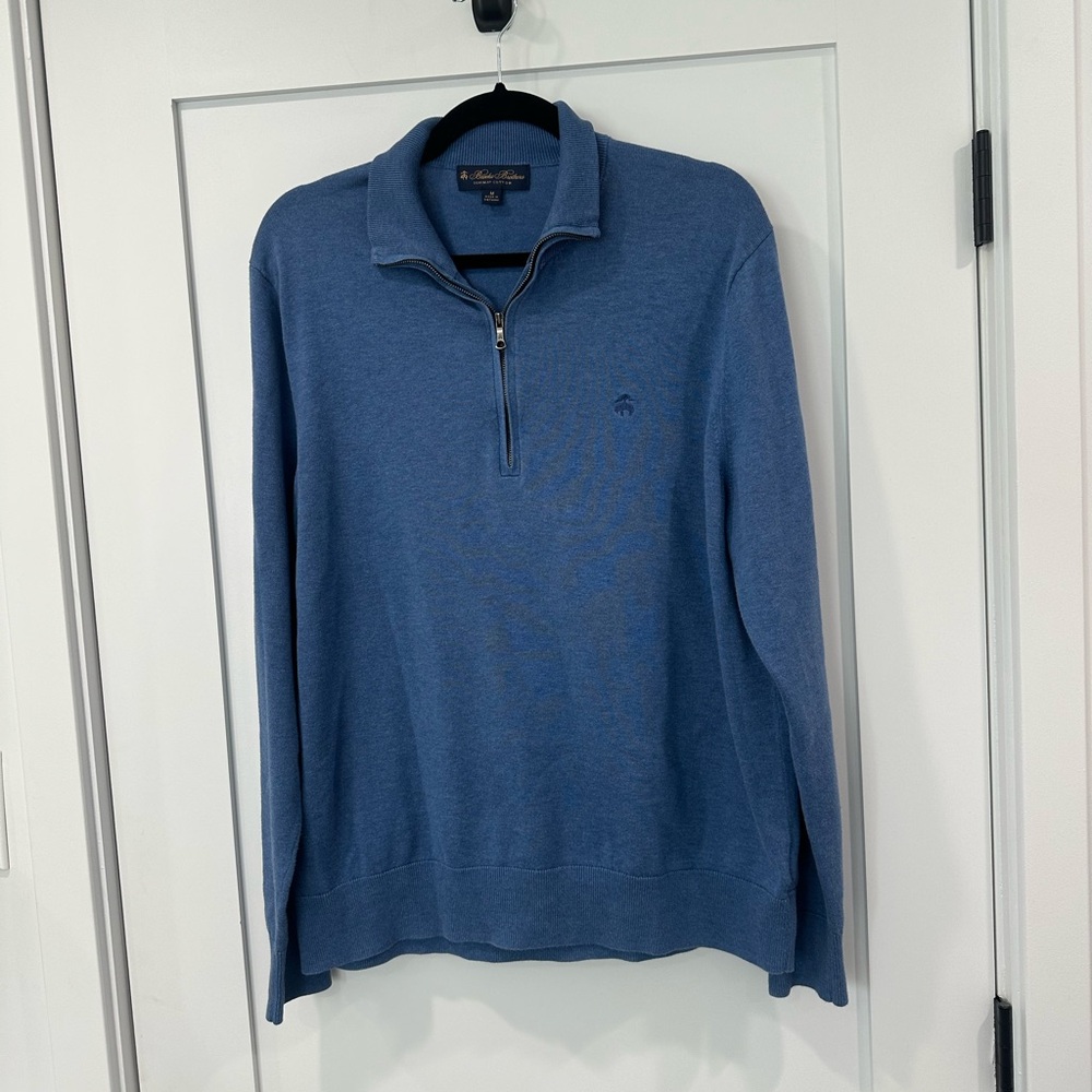 Brooks Brothers Blue Quarter Zip Supima Cotton Sweater Preppy Classic M